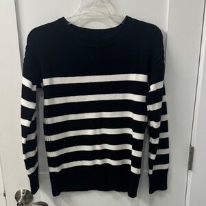 Philosophy Black and White Striped Crew Neck Sweater